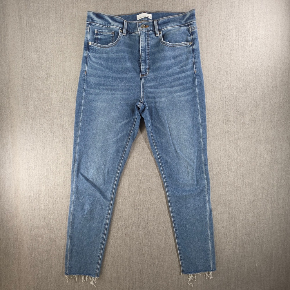 LOFT The Skinny Jeans Women 29/8 Blue High Rise Raw Hem Stretch Denim